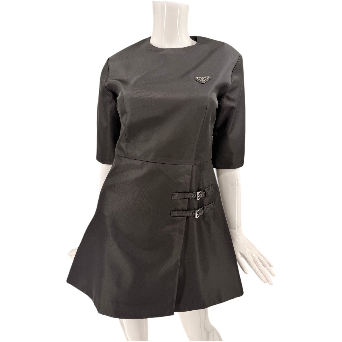 Prada Re-Nylon Logo Round Neck Fit And Flare Mini Dress