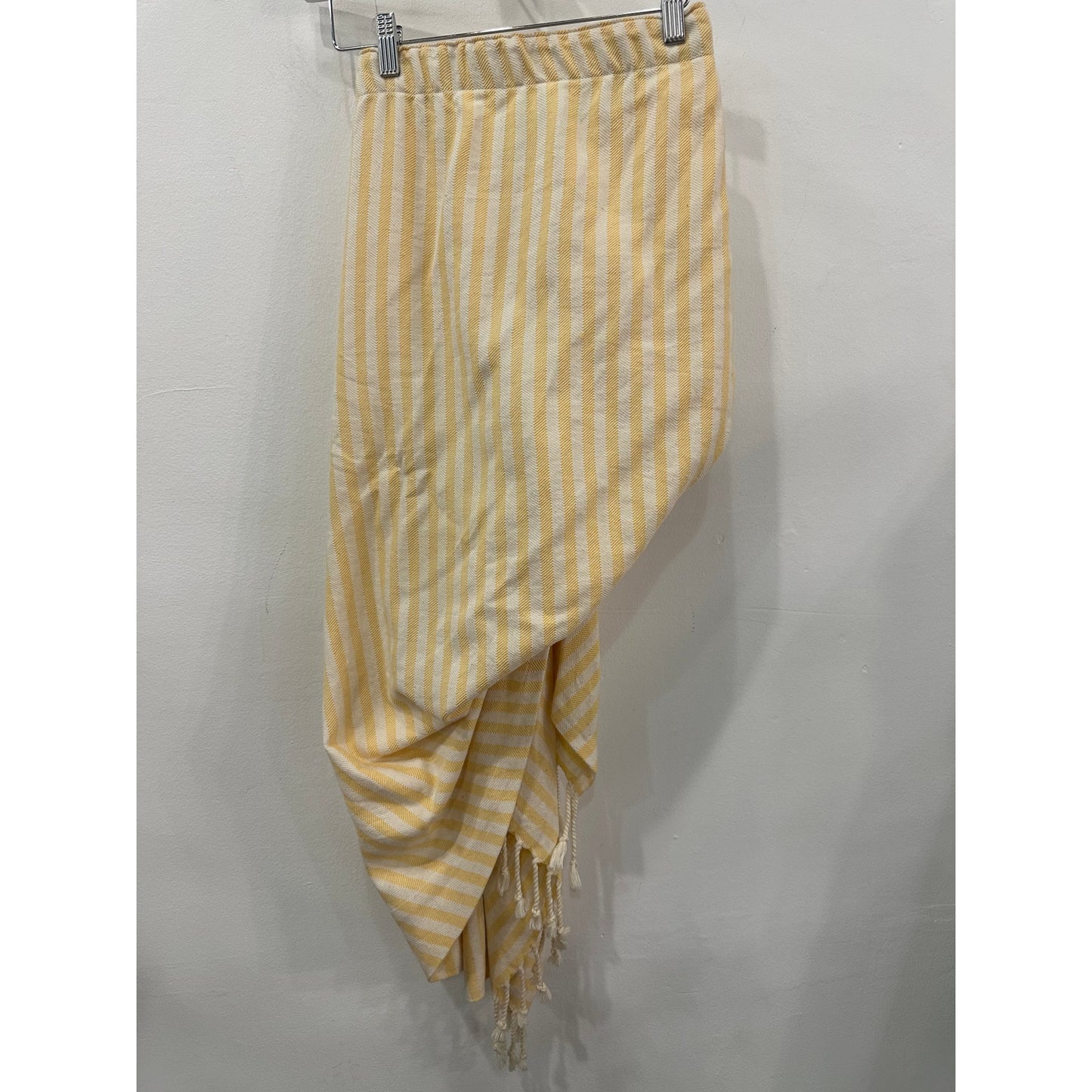 Just Bee Queen Tulum High-Low Sarong Fringe Asymmetrical Stripes Yellow Skirt S