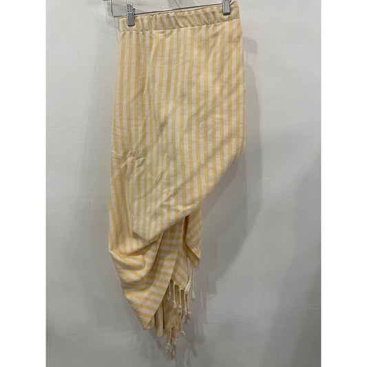 Just Bee Queen Tulum High-Low Sarong Fringe Asymmetrical Stripes Yellow Skirt S