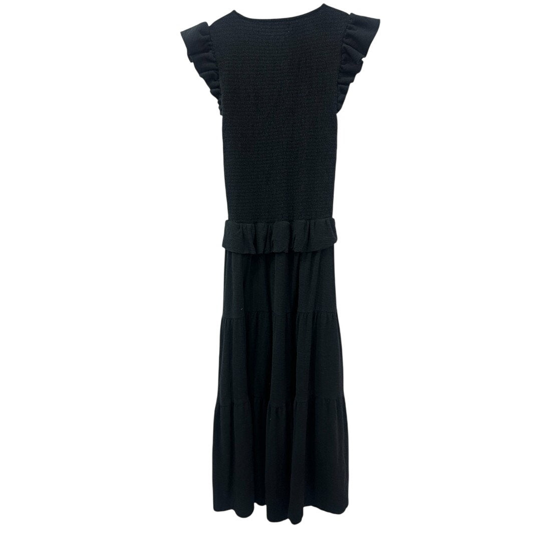 Nation LTD Black Cotton Fabienne Fused Ruffle Accent Midi Dress Women's