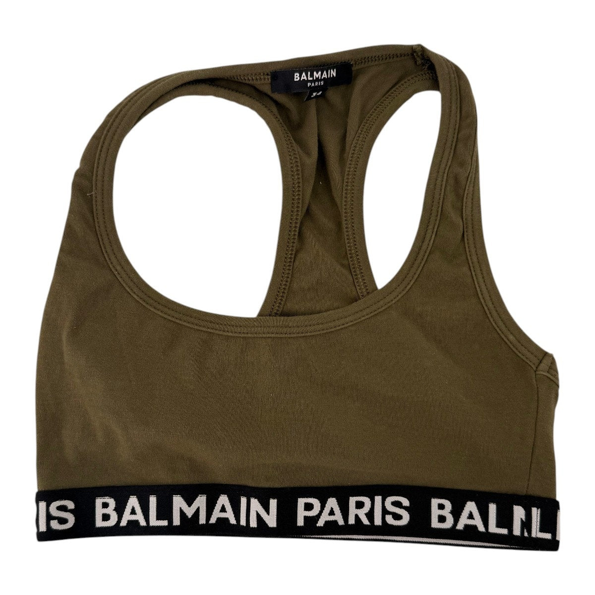 Balmain Paris Logo Elastic Band Racerback Jersey Sports Bra