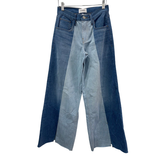 Frame Blue Cotton Denim Split Seam Wide Leg Jeans Two-Toned  Women's