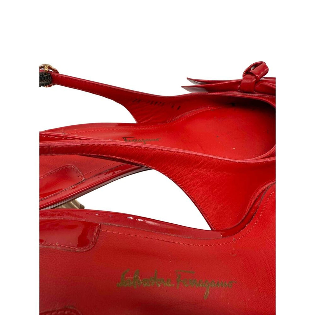 Salvatore Ferragamo Red Patent Leather Aulla Slingback Heels