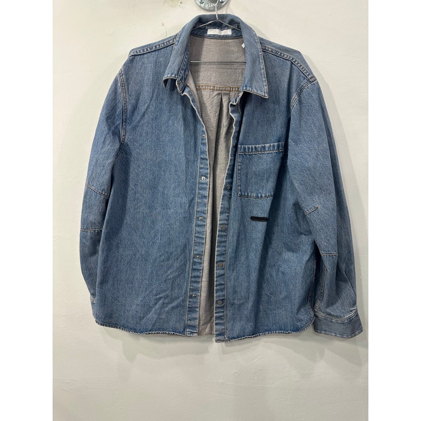 Helmut Lang Cotton Denim Logo Long-Sleeve Collared Shirt