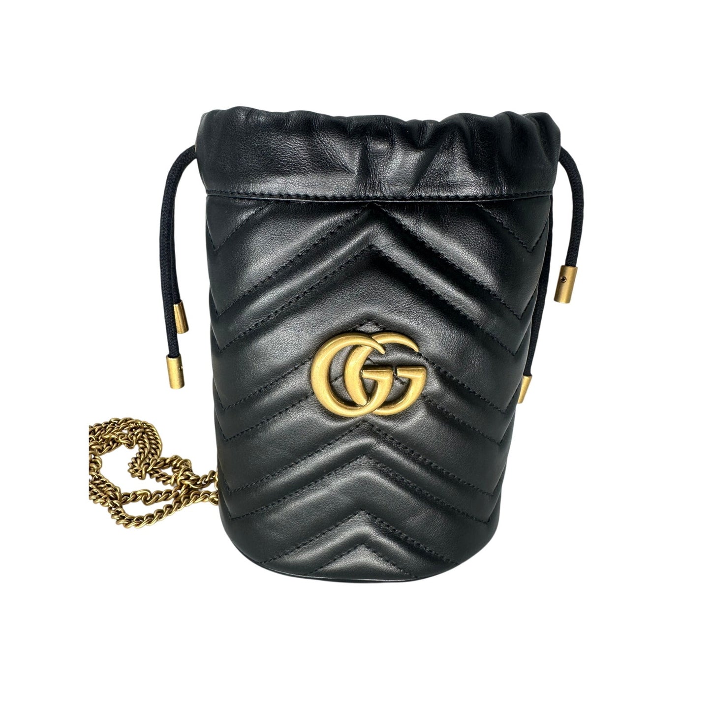 Gucci Leather Quilted GG Marmont Mini Bucket Bag