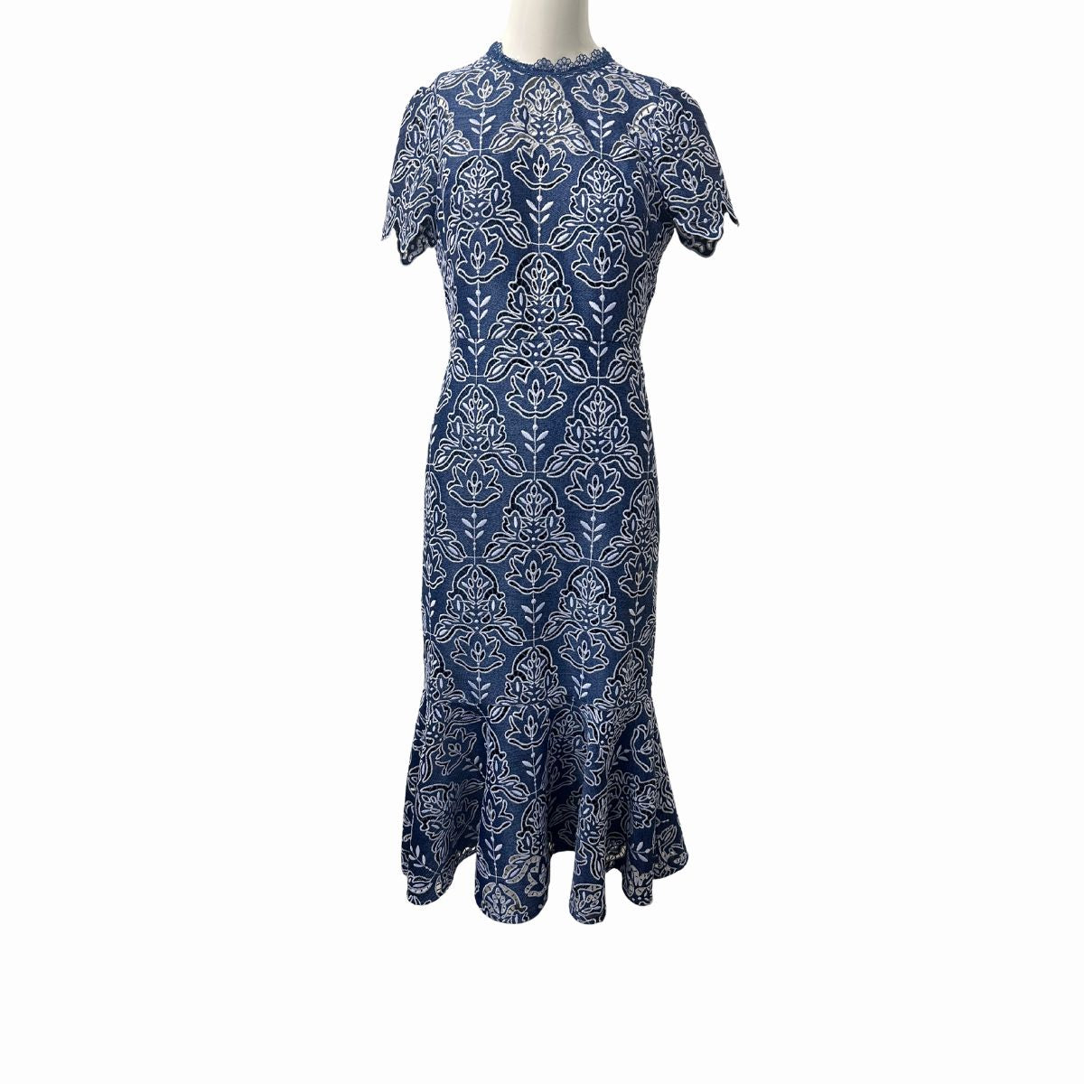 NWT Shoshanna Darcy Two-Tone Lace Denim Mermaid Midi Dress Women’s