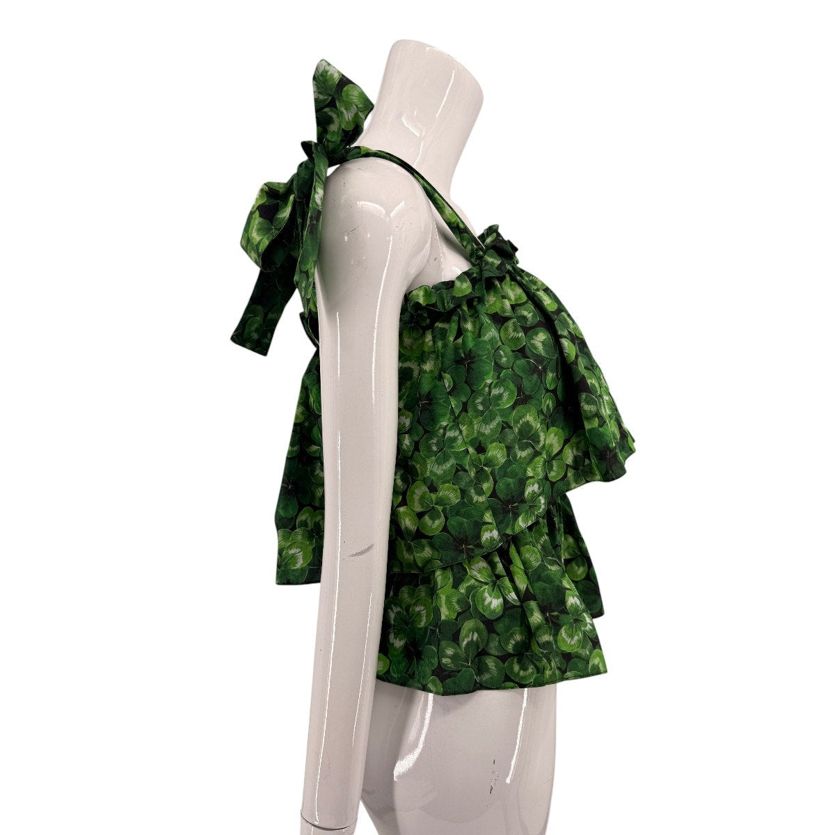 Dolce & Gabbana Cotton Clover Print Ruffle Peplum Top Green IT 36 / US XS