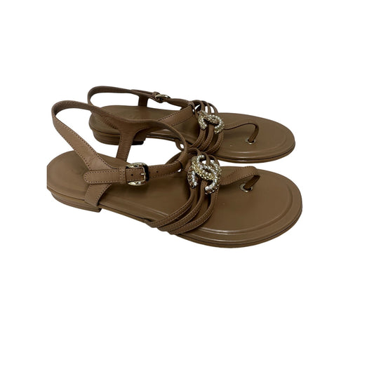 Chanel Leather Interlocking CC Logo Strappy Thong Sandals