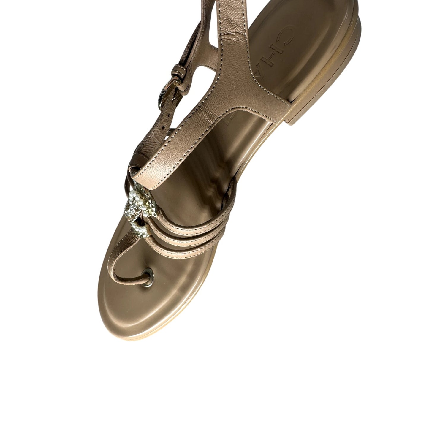 Chanel Leather Interlocking CC Logo Strappy Thong Sandals