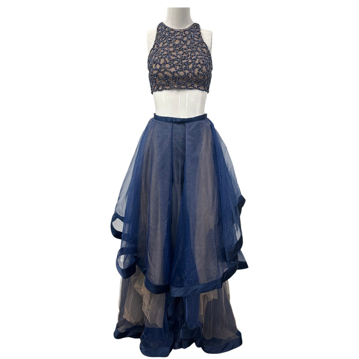 Glamour By Terani Couture Beaded Top Mesh Organza Ballgown Skirt Set