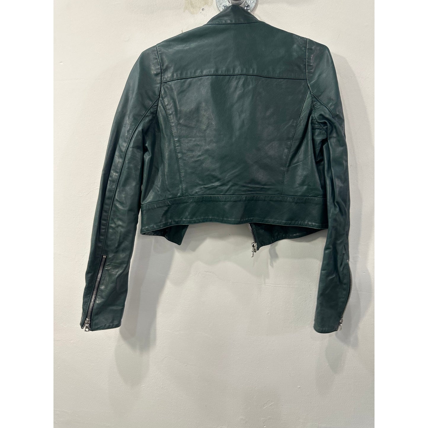 Elise Øverland Leather Cropped Biker Jacket with Front Zip