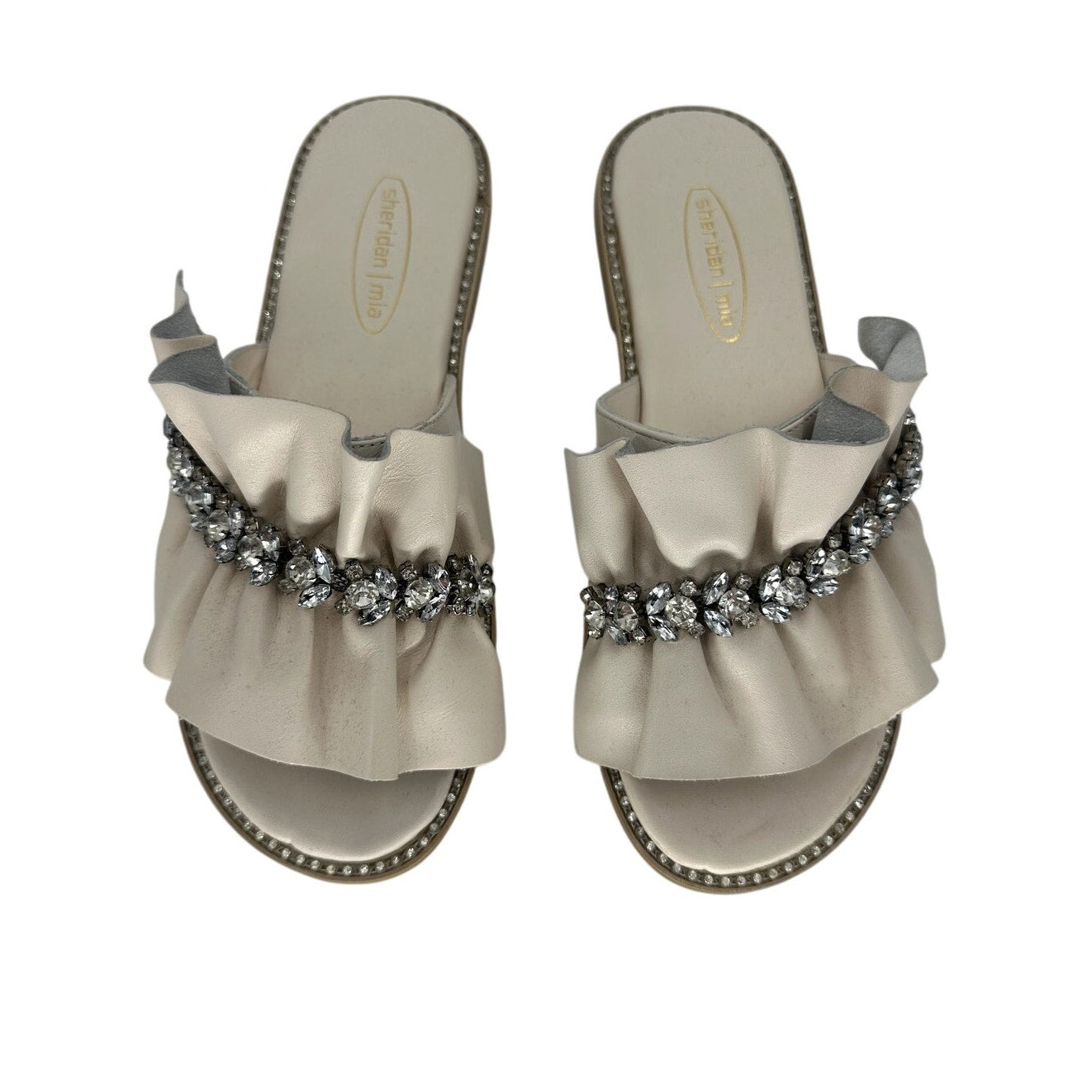 Sheridan Mia Tiana Ruched Jeweled Slide Sandals