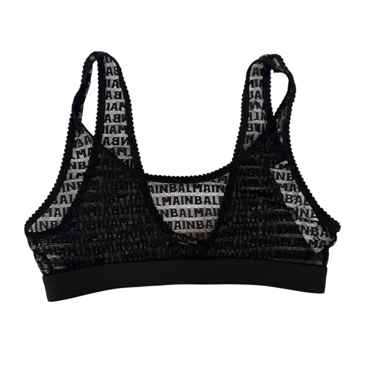 Balmain Paris Logo Sheer Tulle Designer Lace Bralette
