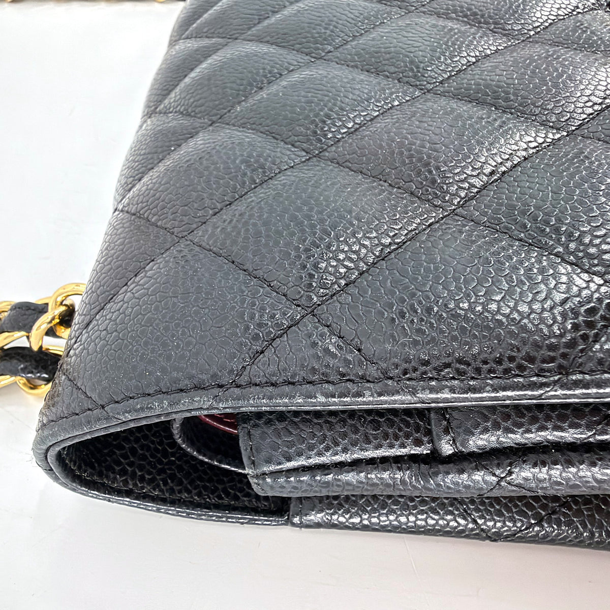 Chanel Classic Double Flap Jumbo Caviar Leather Black Gold Hardware Shoulder Bag