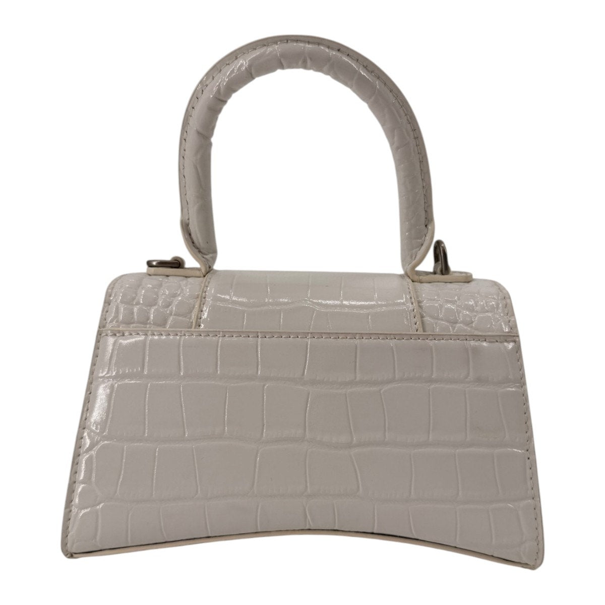 Balenciaga Hourglass Croc Embossed Leather Top Handle Bag White