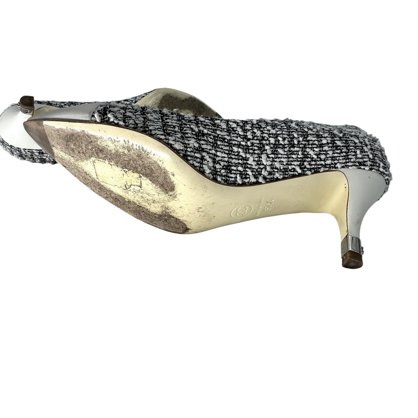 Chanel Tweed Slip-On Pointed Cap Toe Pumps Heels