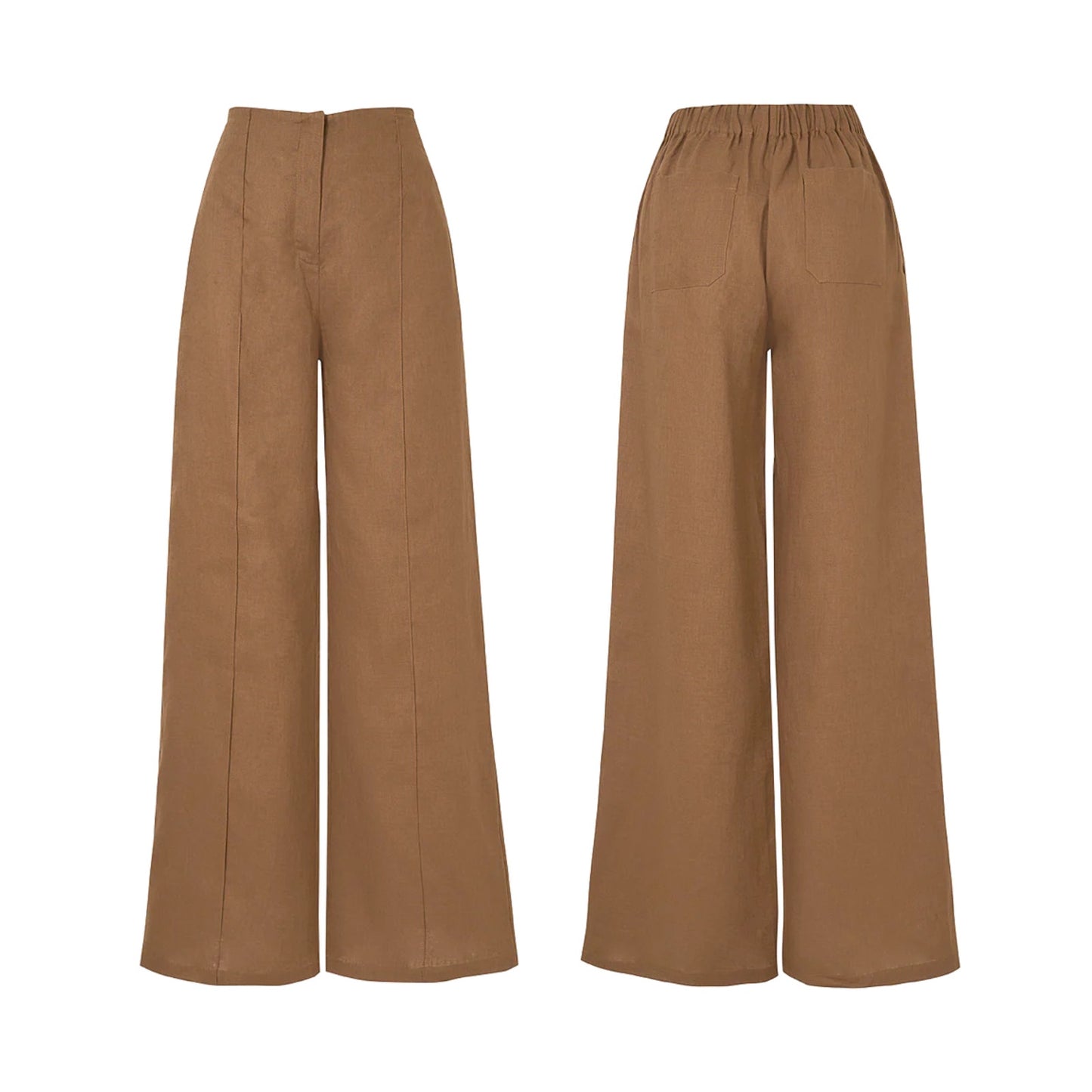 Padova Cala 100% Linen Wide Leg High Waist Trouser Pants Brown Size L / 12 New