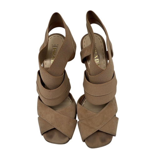 Prada Suede Elastic Strappy Heeled Sandals