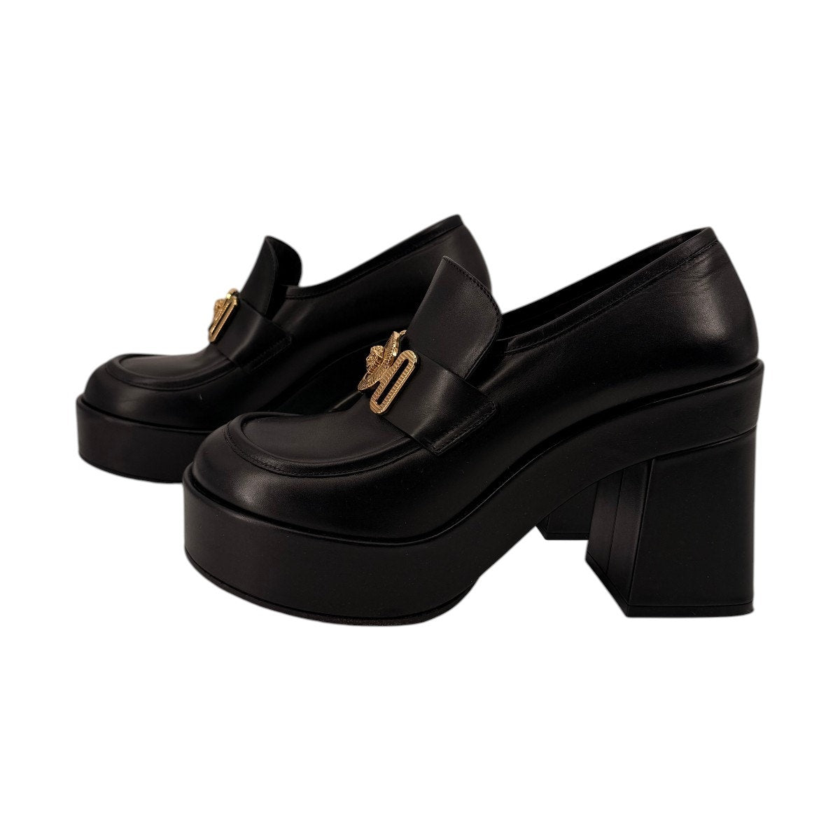 Versace Leather Medusa Logo Biggie Platform Loafers Black Women's Size 37.5