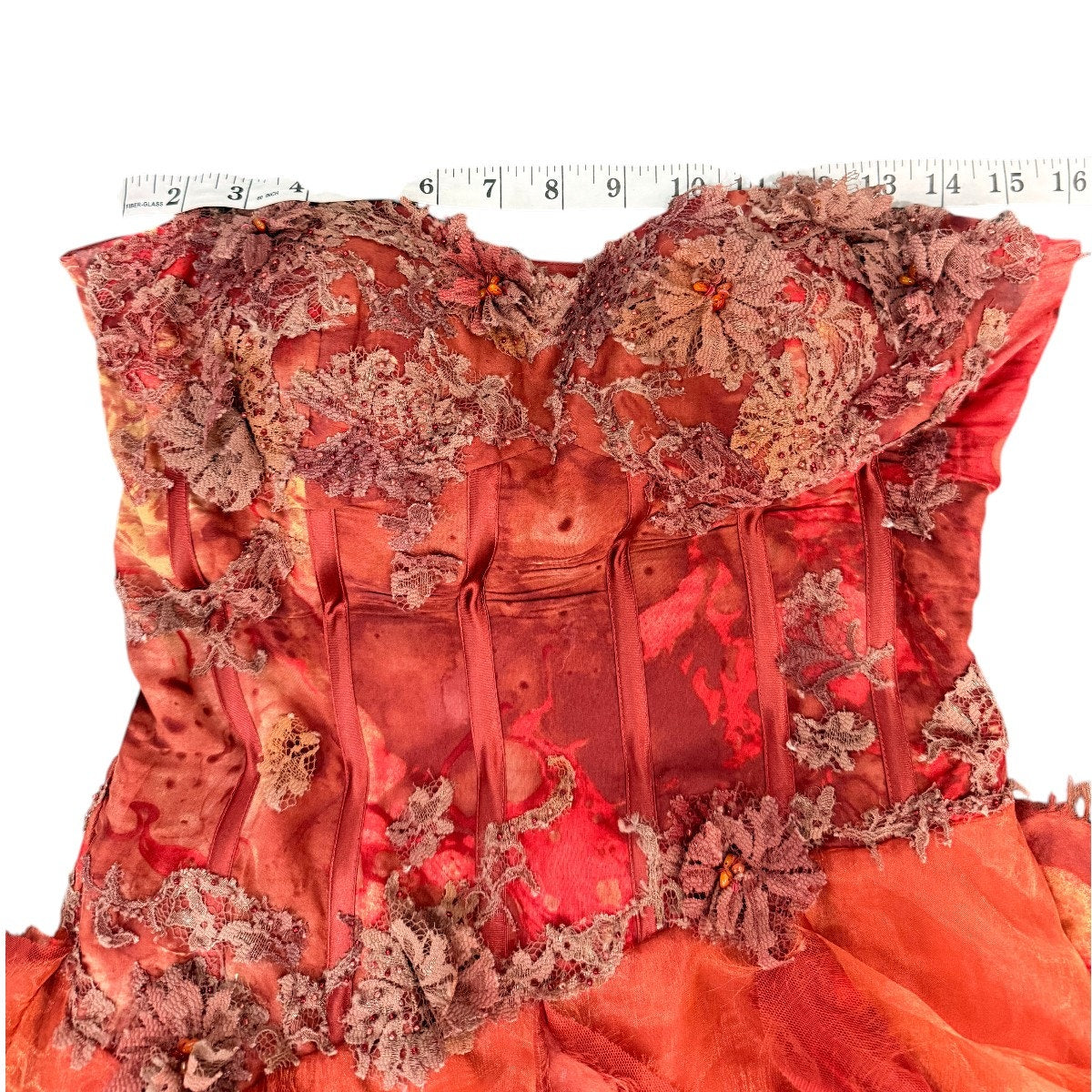 Custom Made Strapless Lace Appliqué Corset Layered Gown