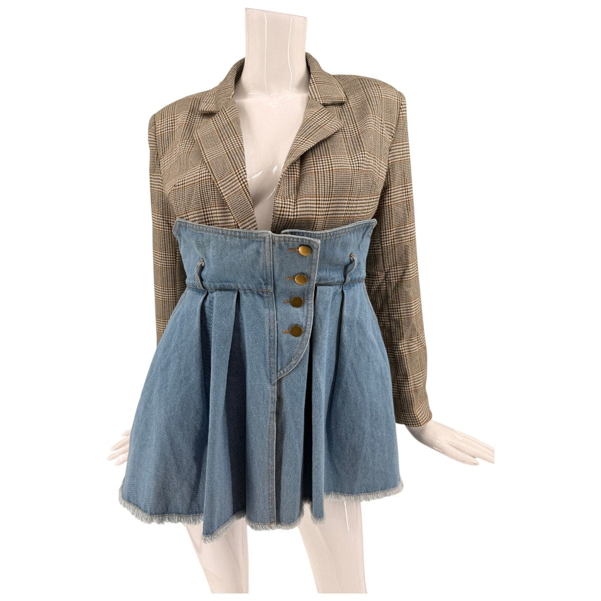 Madonna & Co. Cotton Blend Denim Plaid Blazer Brown Multi Women's Size Medium