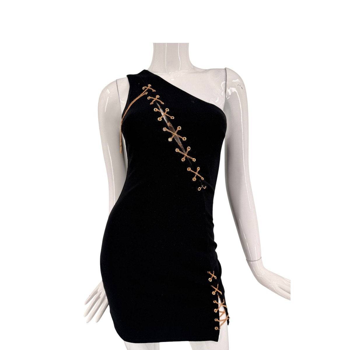 h:ours Delacey One Shoulder Lace Up Mini Dress Black Women's Size Small