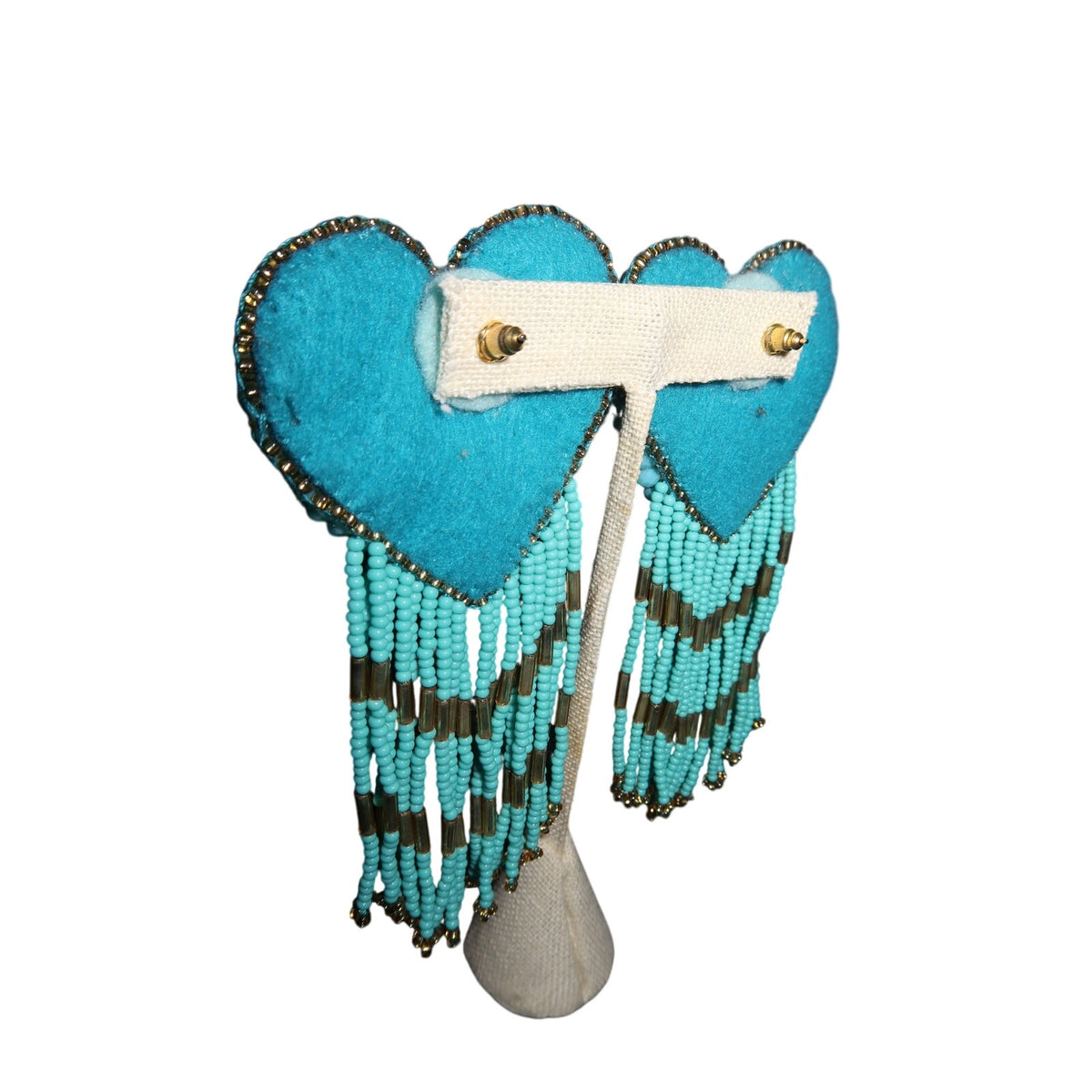 Turquoise Beaded Heart Dangle Earrings Long Tassel Statement Earrings