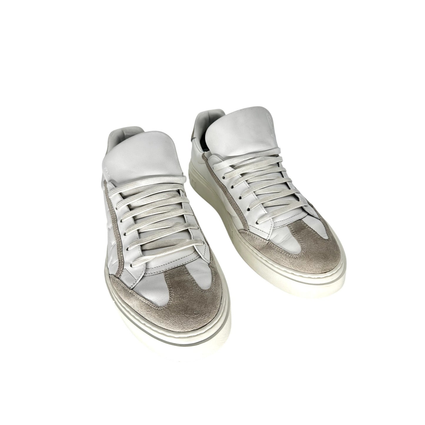 Salvatore Ferragamo Leather Gancini Embossed Lace Up Sneakers