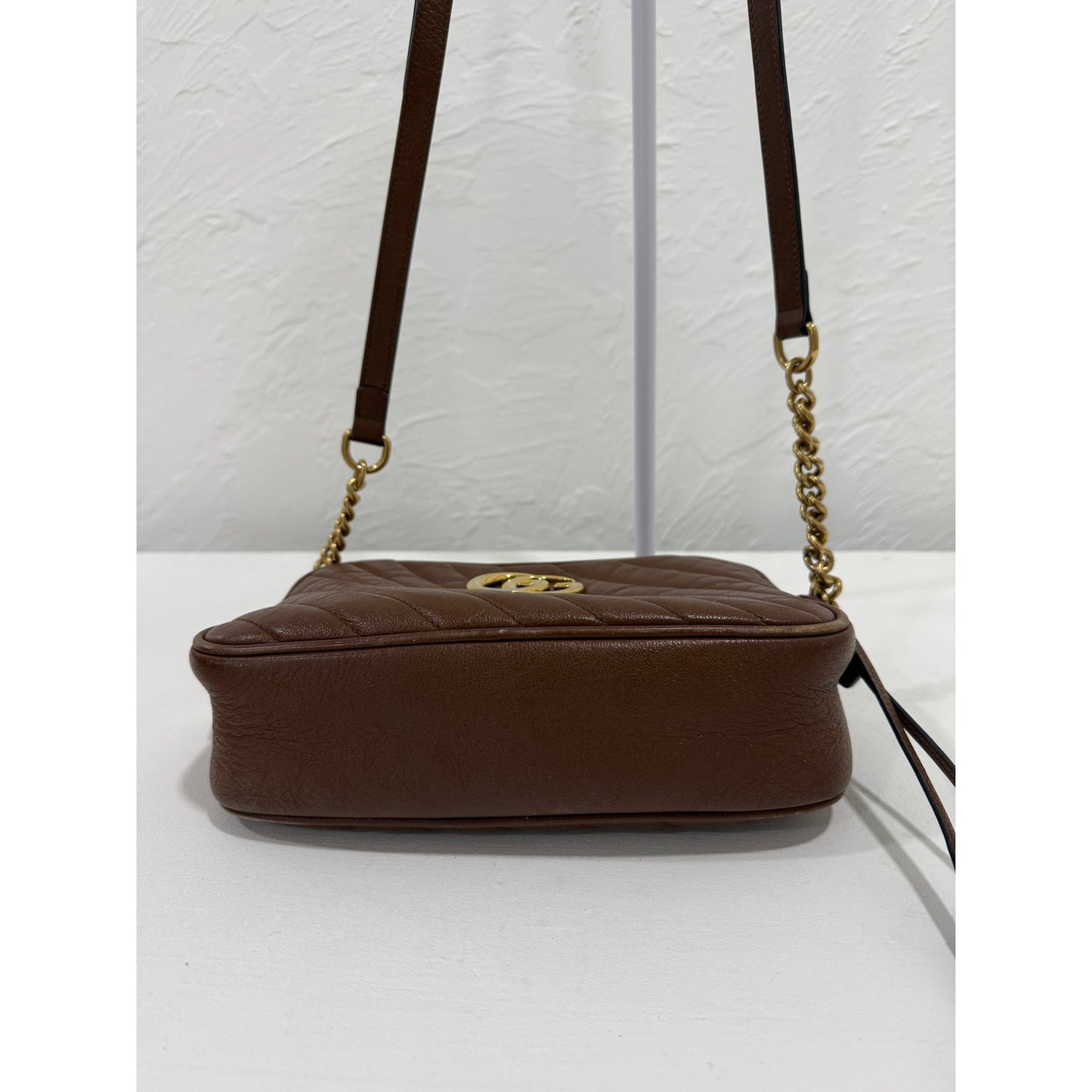 Gucci Calfskin Matelassé GG Marmont Logo Accent Small Shoulder Bag