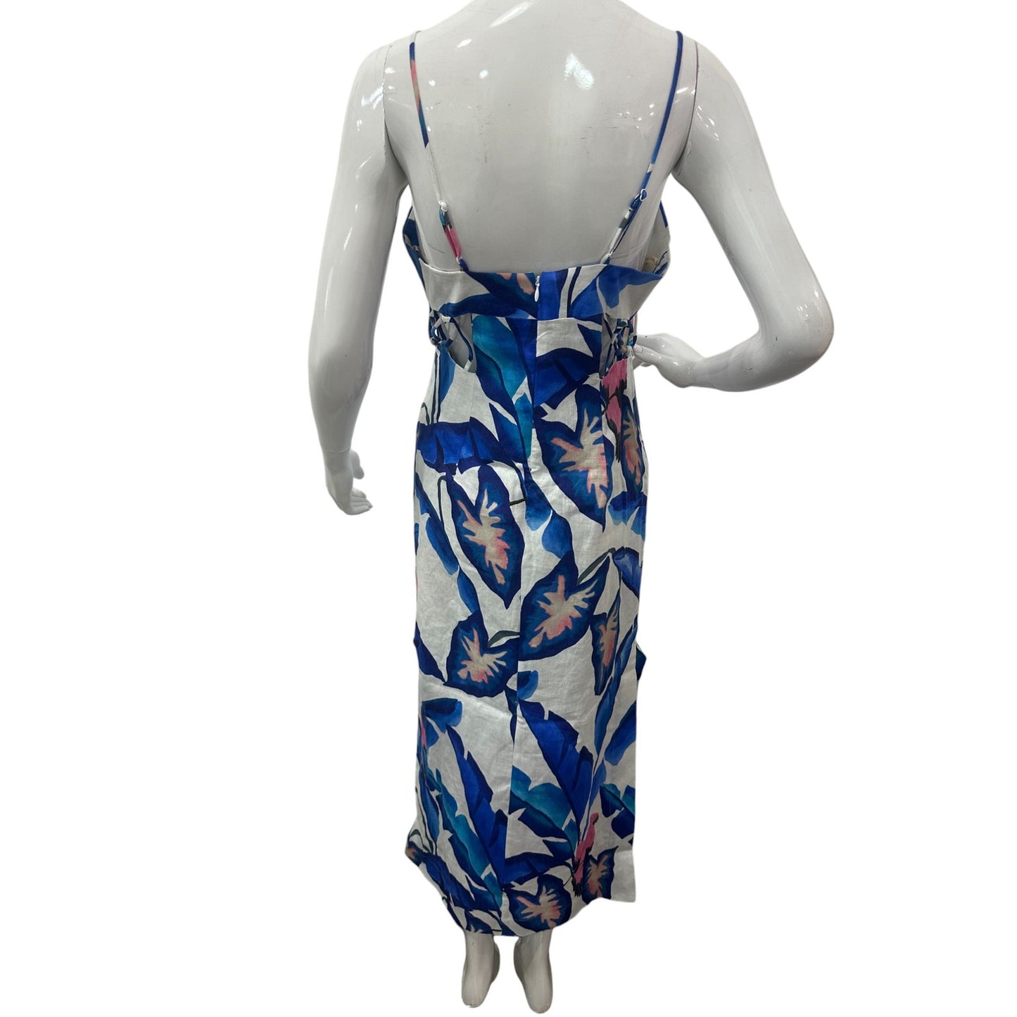 FARM Rio Linen Rear Zip Lace Front Printed Foliage Maxi Dress
