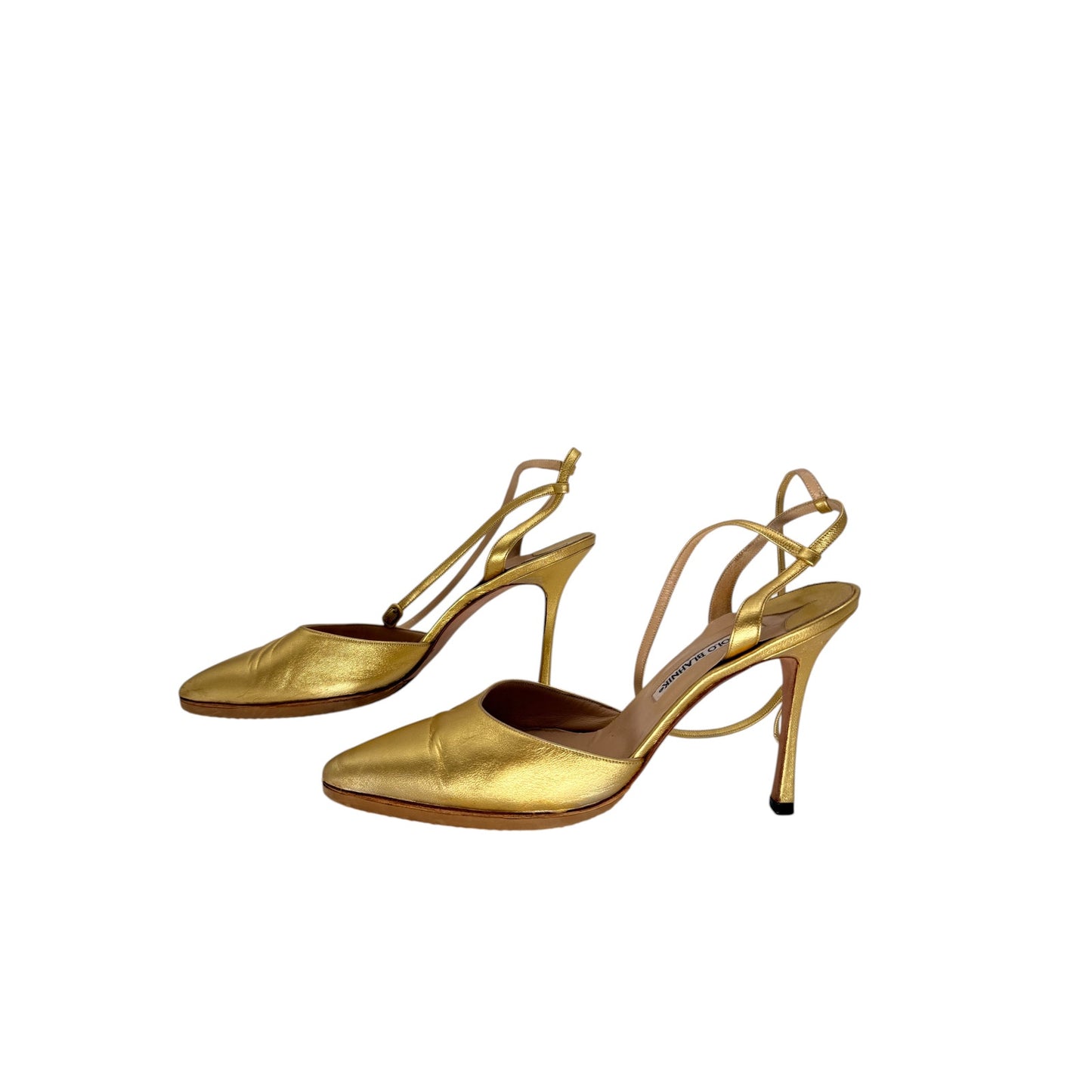 Manolo Blahnik Metallic Leather Boris Strappy Pointed Sandals