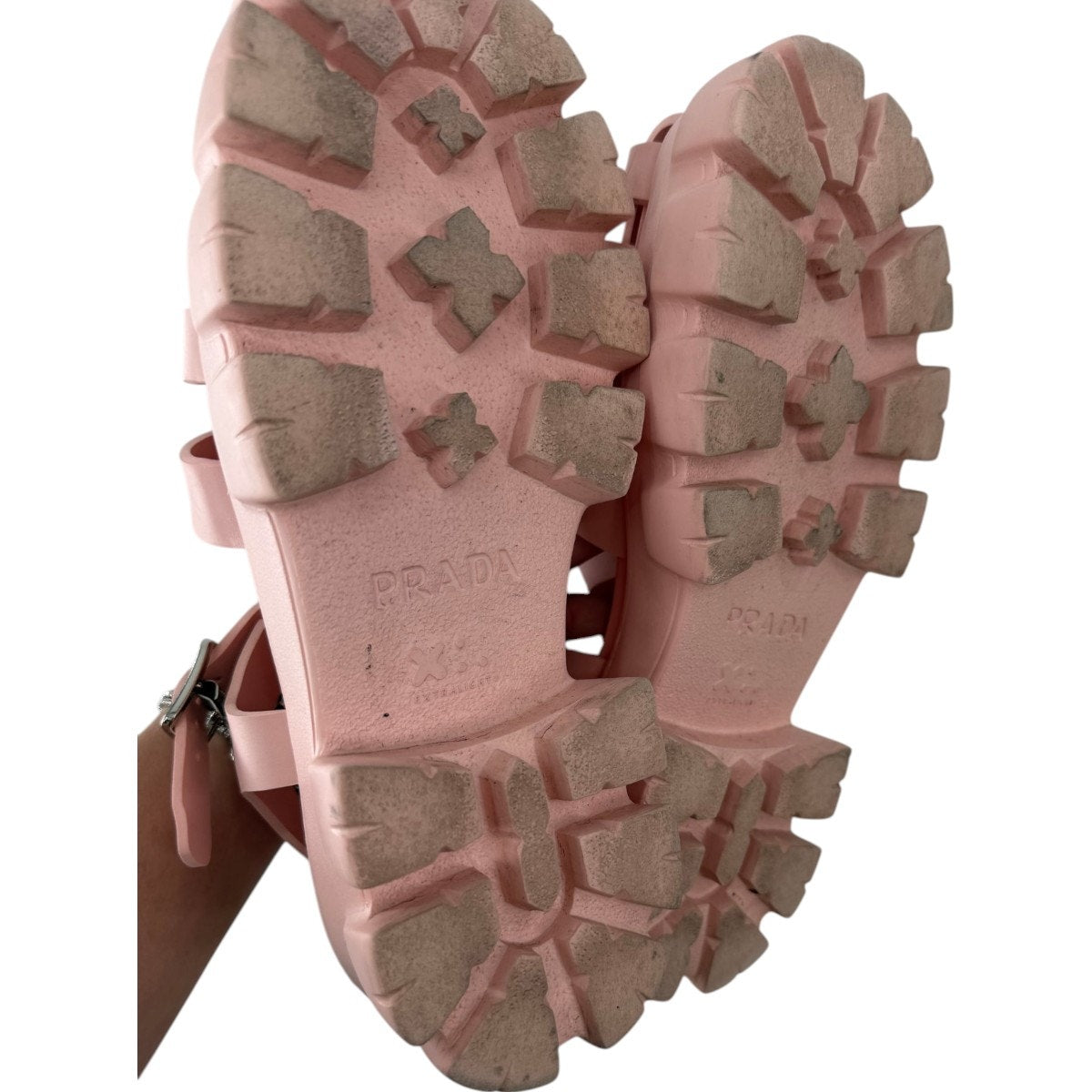 Prada Rubber Caged Monolith Slingback Platform Sandals