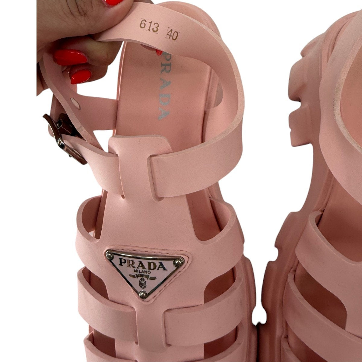 Prada Rubber Caged Monolith Slingback Platform Sandals