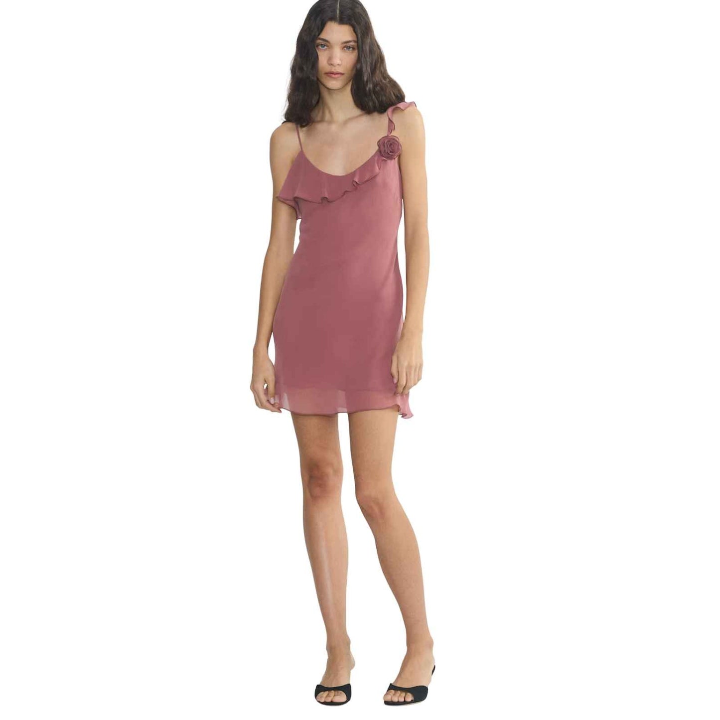 Wilfred Engage Ruffle Rosette Chiffon Mini Dress Opera Rose Women's Size Small