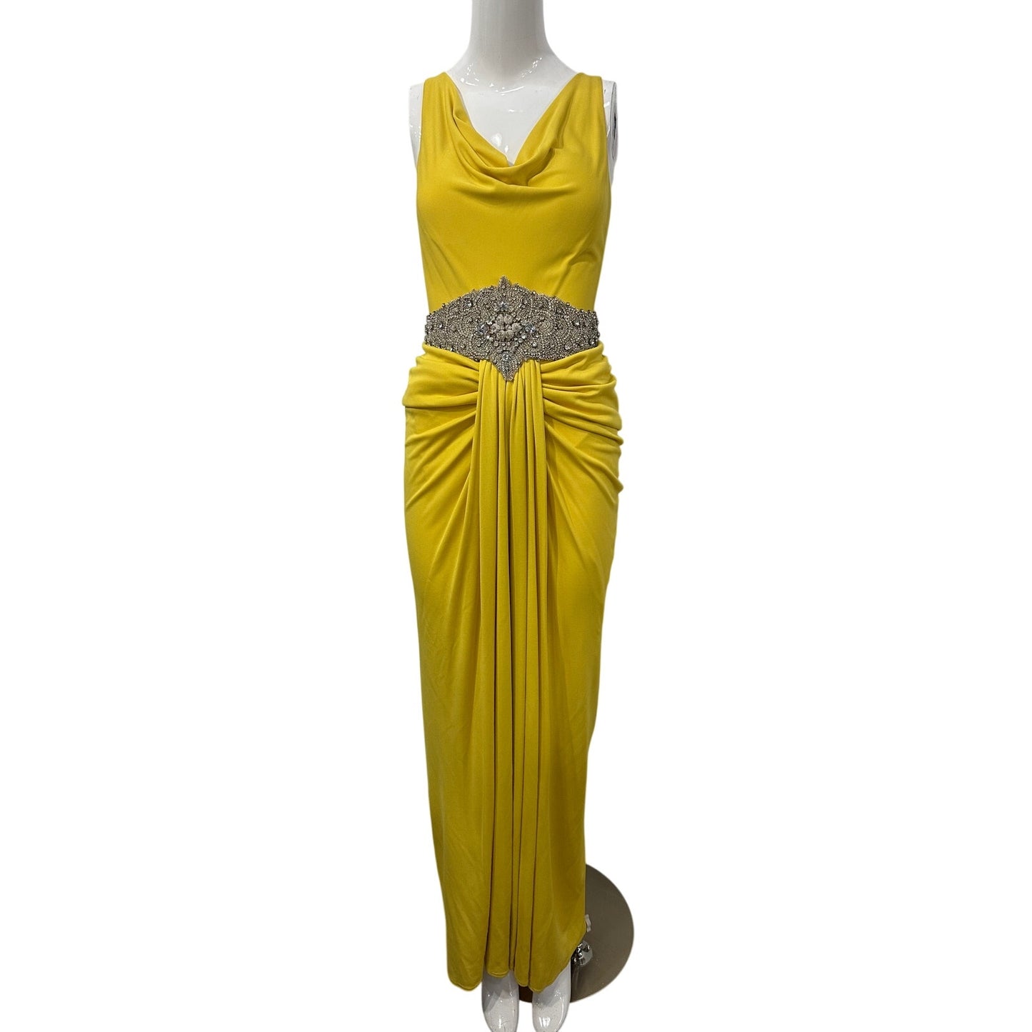 Nicole Bakti Crystal Embellished Draped Evening Gown