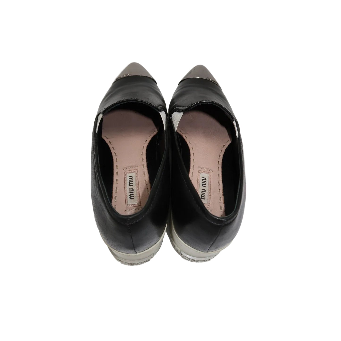 Miu Miu Leather Metal Cap Toe Pointed Platform Sneakers
