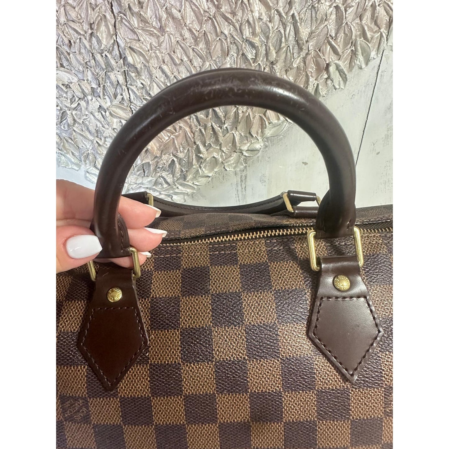 Louis Vuitton Damier Ebene Canvas Monogram Speedy 30 Tote Bag Brown