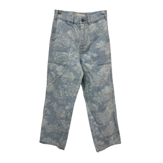 The Great Light Blue Cotton Denim Floral Print Straight Jeans Women's