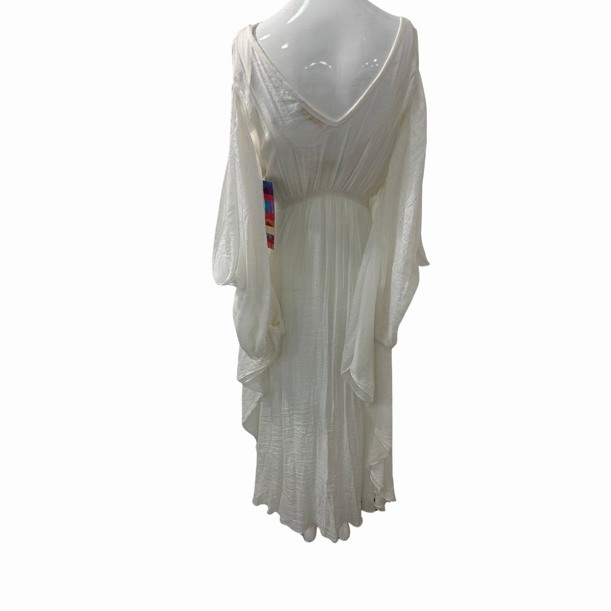 Elsa Cohen Gauze Fringe Tassel Cold Shoulder Caftan Maxi Dress White One Size