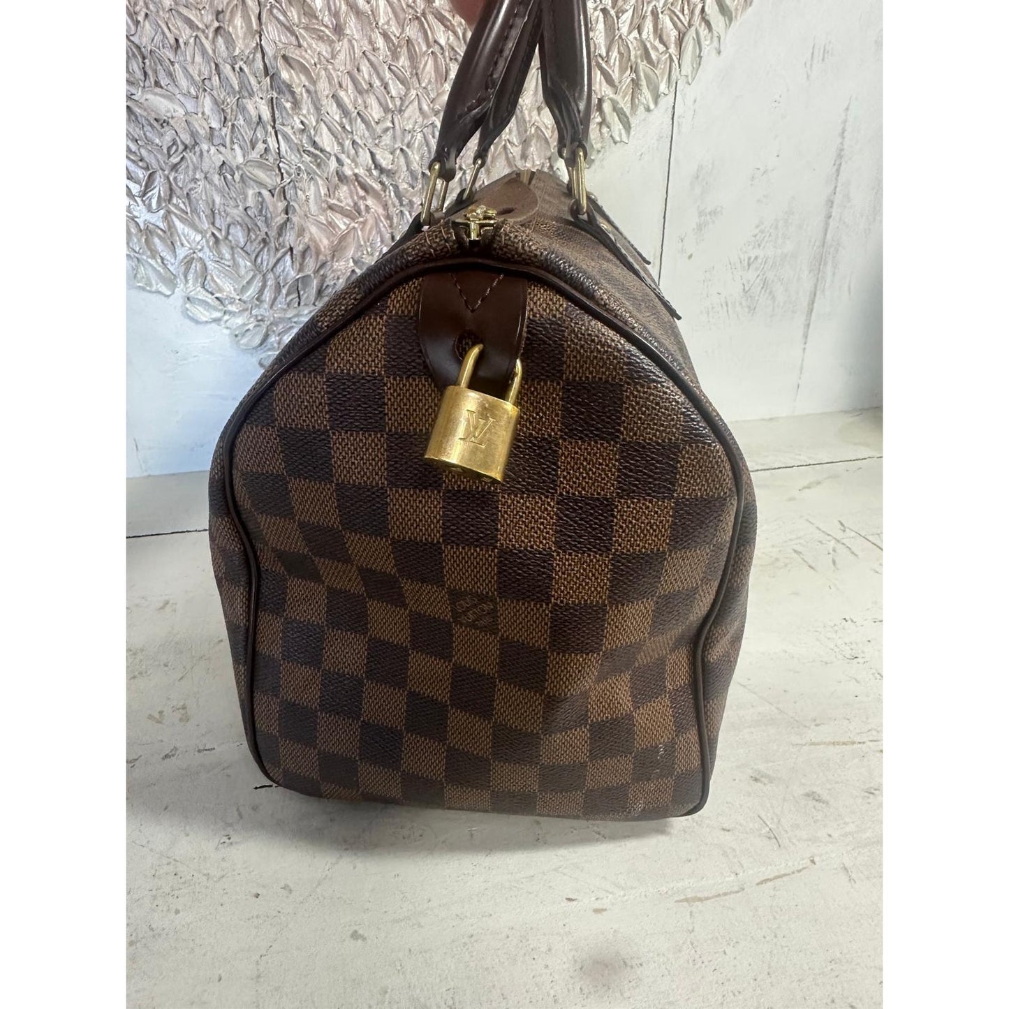 Louis Vuitton Damier Ebene Canvas Monogram Speedy 30 Tote Bag Brown
