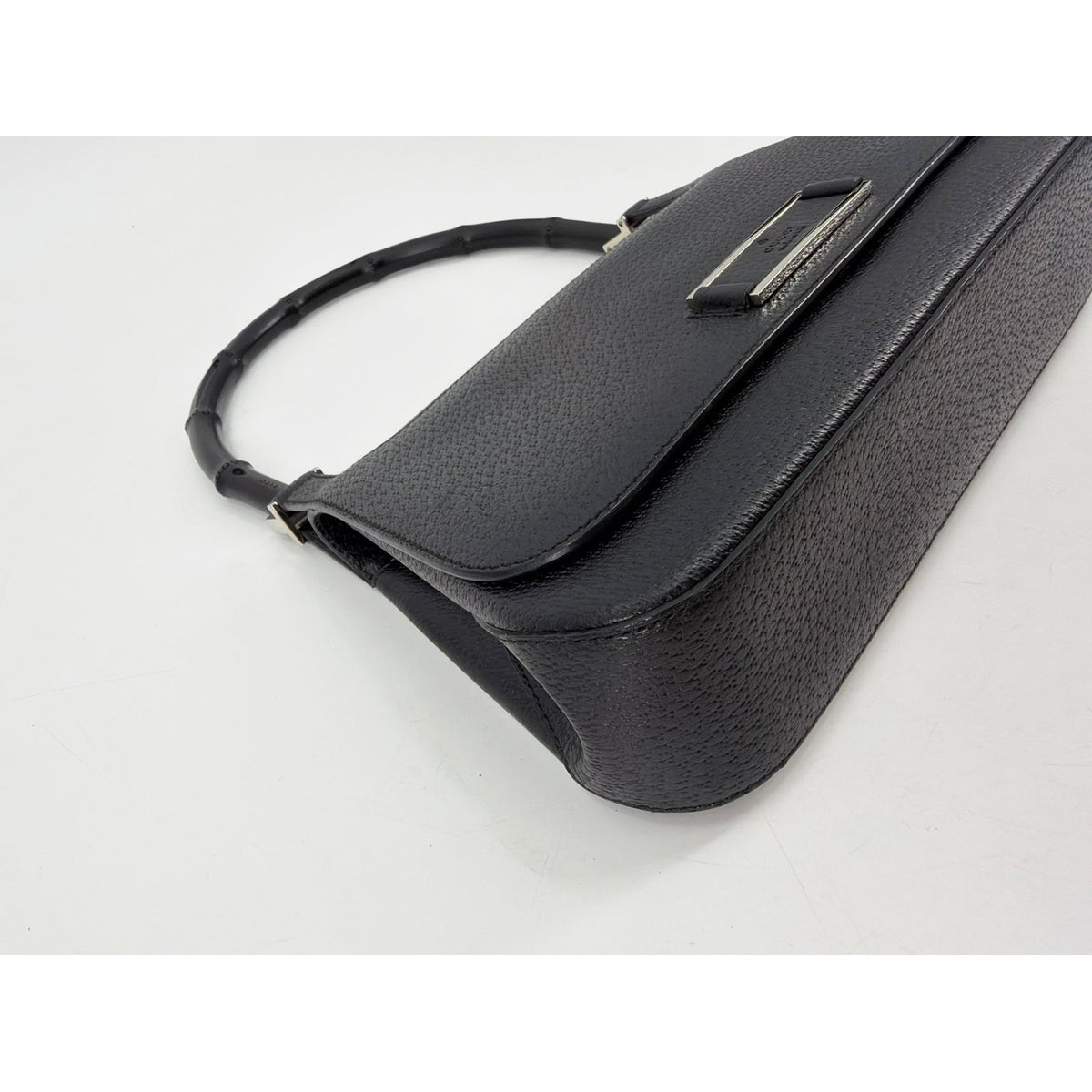 Gucci Bamboo Handle Black Pebbled Leather Shoulder Bag