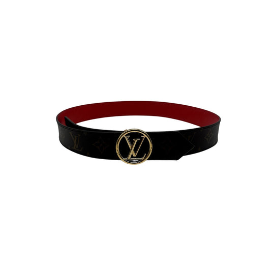Louis Vuitton Leather Canvas Monogram LV Logo Buckle Reversible Belt