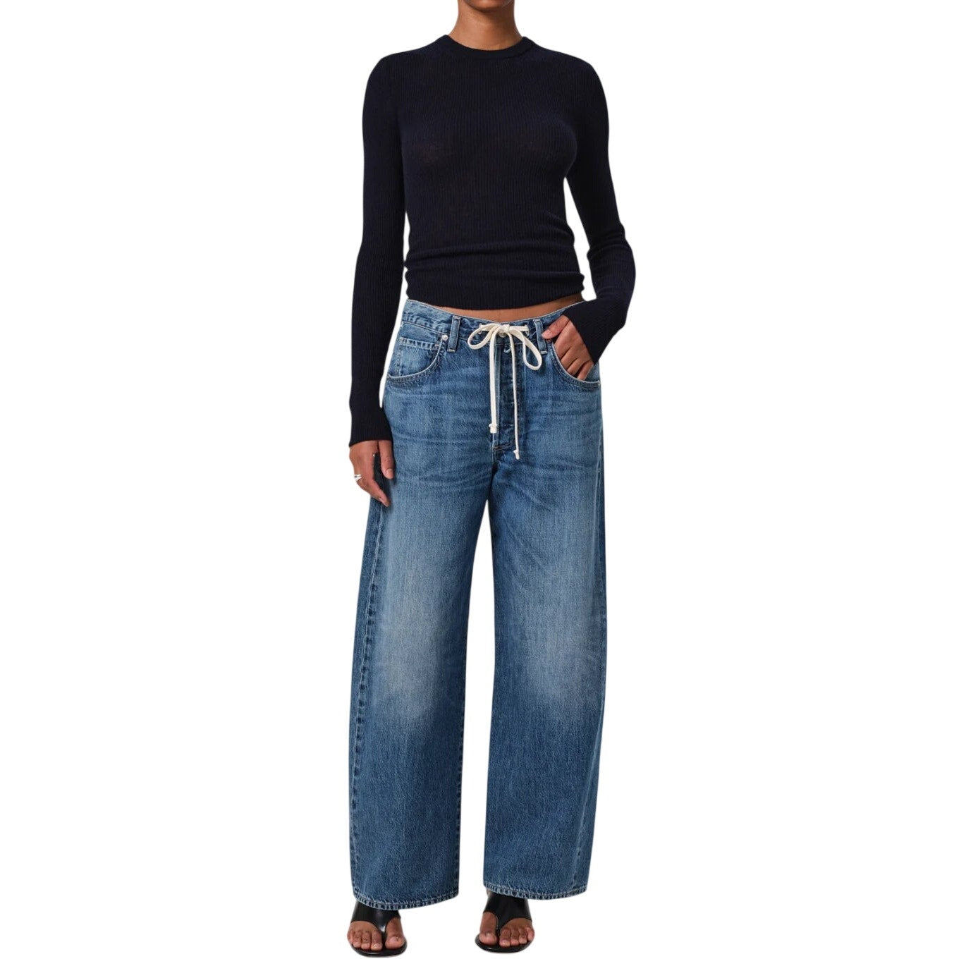 Citizens of Humanity Blue Cotton Brynn Drawstring Straight Leg Jeans