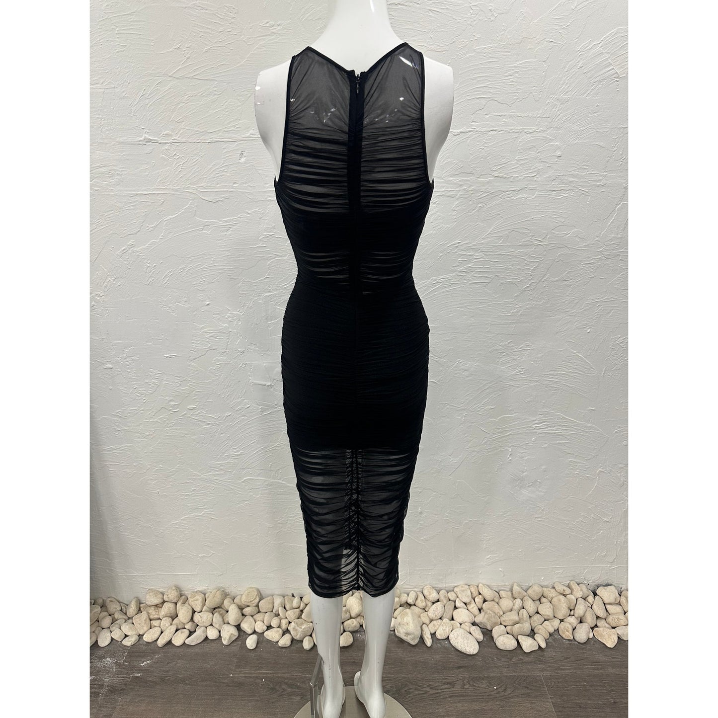 Fleur Du Mal Sheer Ruched Sleeveless Midi Sheath Dress Women's