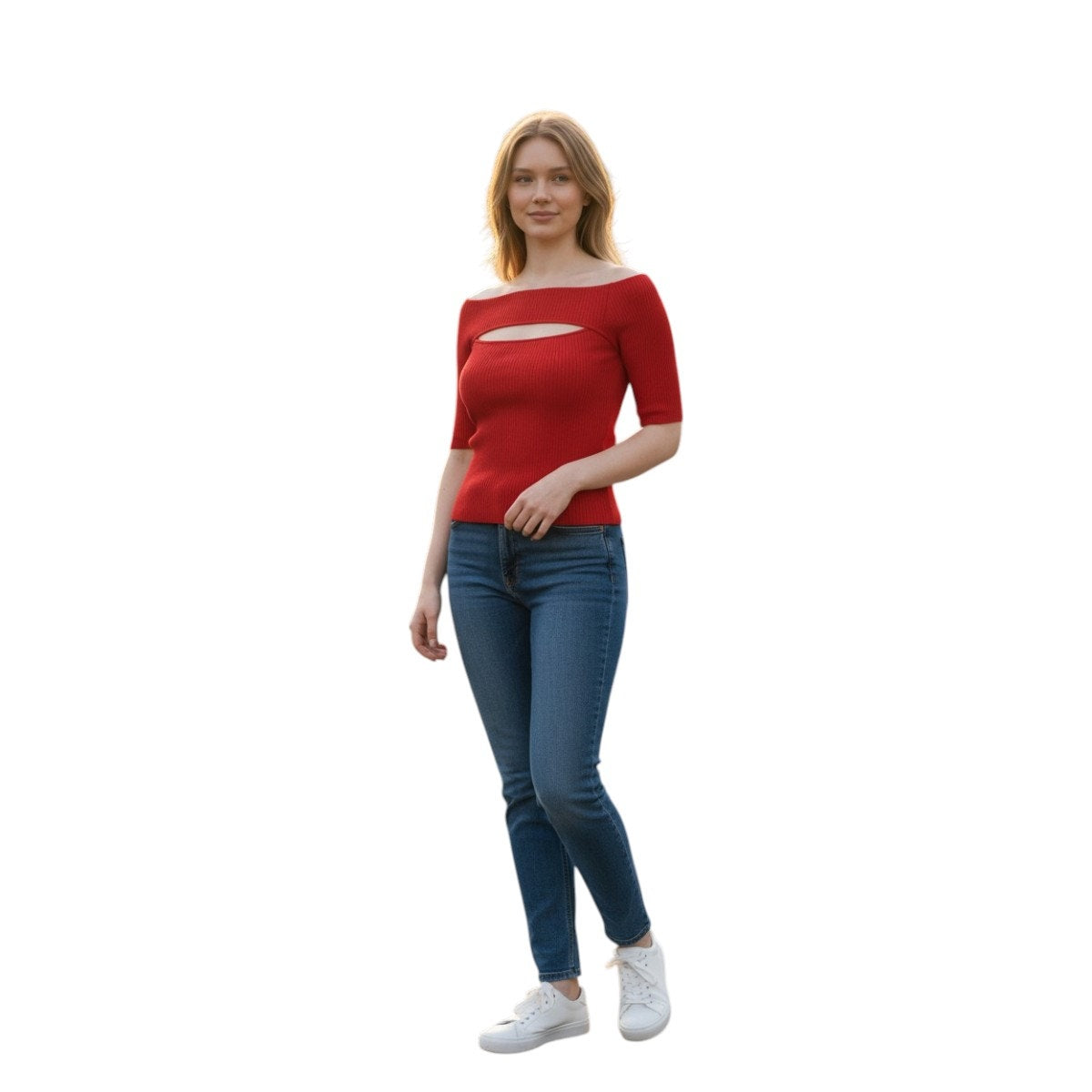 Stella McCartney Off Shoulder Cut Out Textured Knit Top