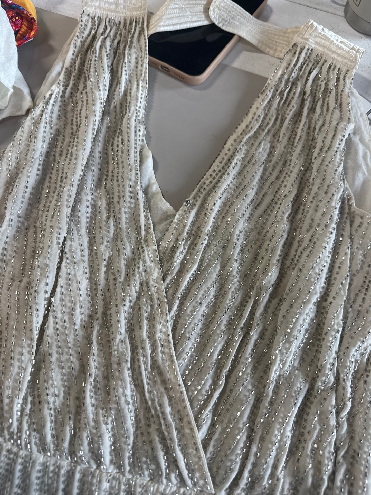 Parker beaded ivory silk blouse
