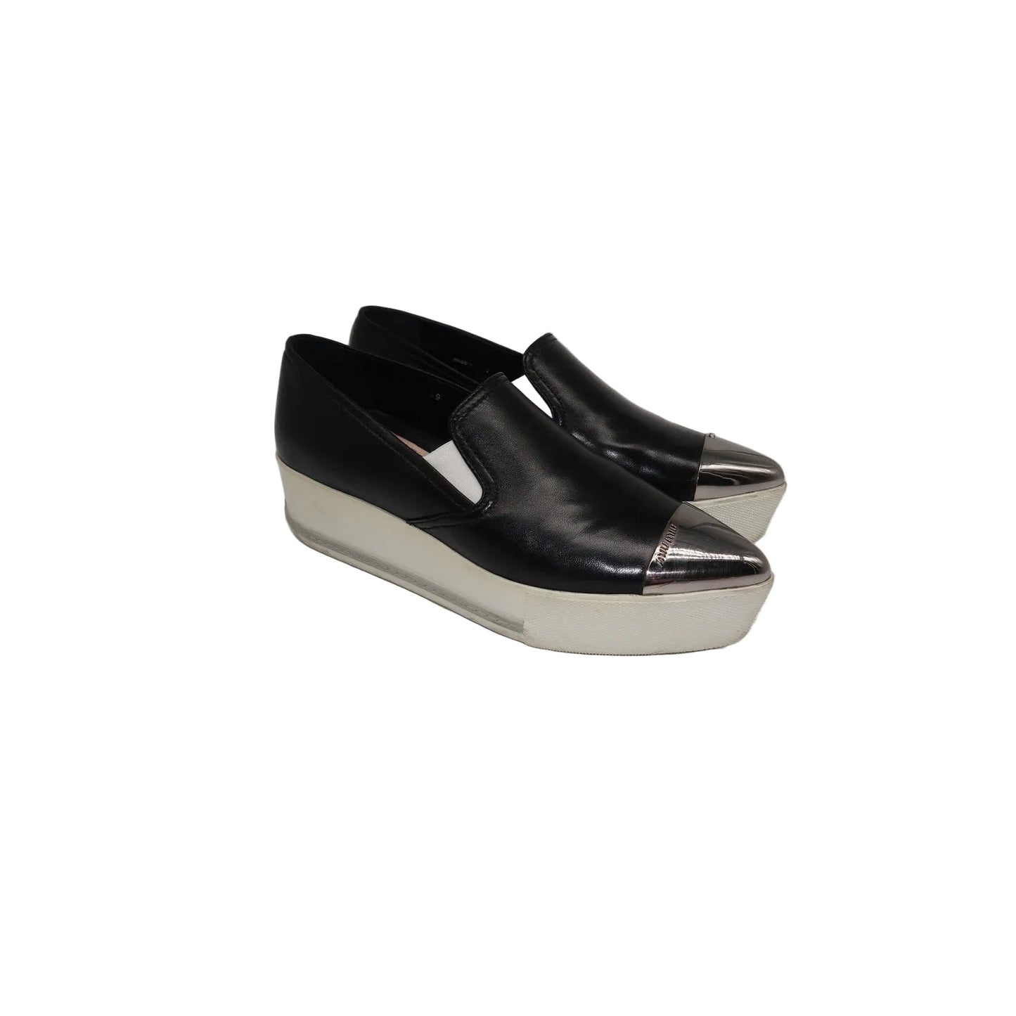 Miu Miu Leather Metal Cap Toe Pointed Platform Sneakers