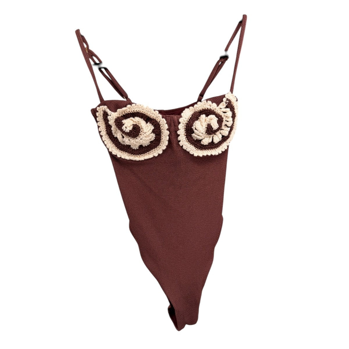 PatBO Knit Embroidered Merian One-Piece Swimsuit Brown