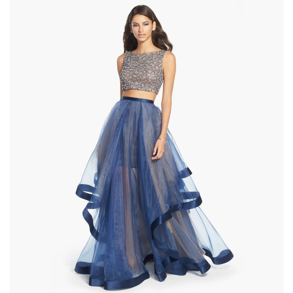 Glamour By Terani Couture Beaded Top Mesh Organza Ballgown Skirt Set