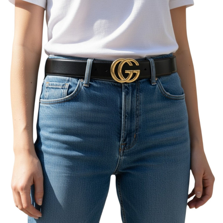 Gucci Black Leather GG Buckle Belt